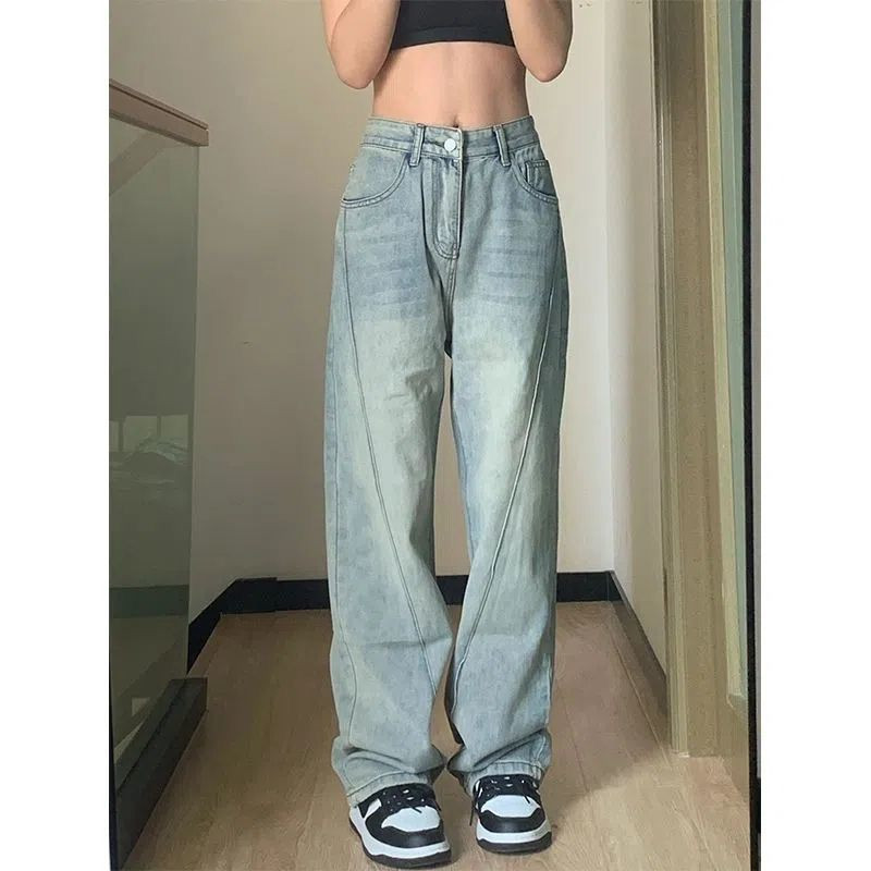 Jesenske i zimske retro traperice Ženske Y2k New Street Fashion Joker visokog struka Uske široke hlače Harajuku Ležerne jednobojne traperice