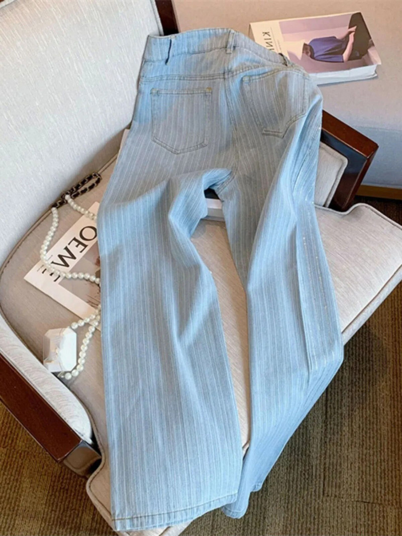 Ženske traperice ravnih nogavica Nove jesenske 2023. Ženske personalizirane hlače s dizajnom na pruge i šljokice Modne šarmantne hlače u ulici