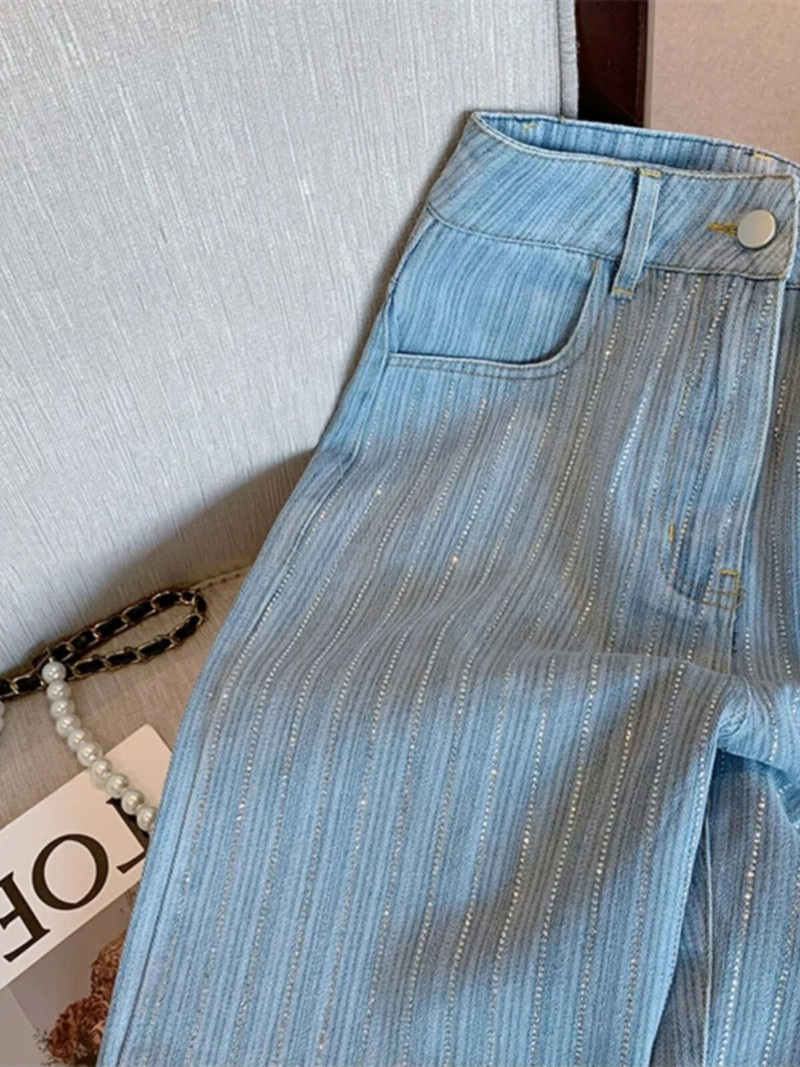 Ženske traperice ravnih nogavica Nove jesenske 2023. Ženske personalizirane hlače s dizajnom na pruge i šljokice Modne šarmantne hlače u ulici