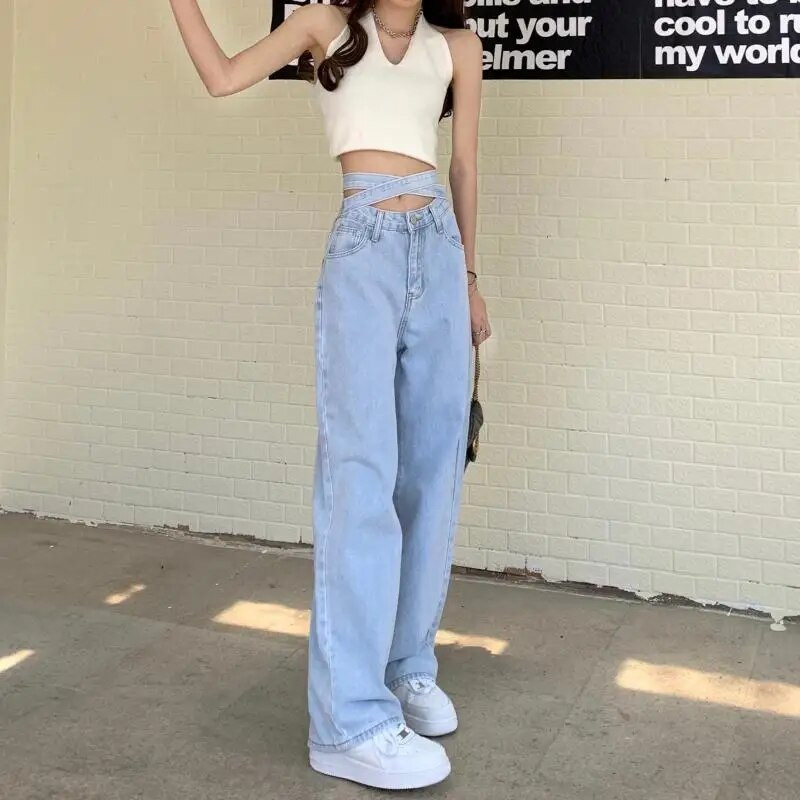 Ρετρό ψηλόμεσο χαλαρό καθημερινό παντελόνι με φαρδύ πόδι Φαρδιά αθλητικά τζιν τζόκινγκ Y2K Streetwear Γυναικεία Ρούχα Κορεατικού Στιλ 2023