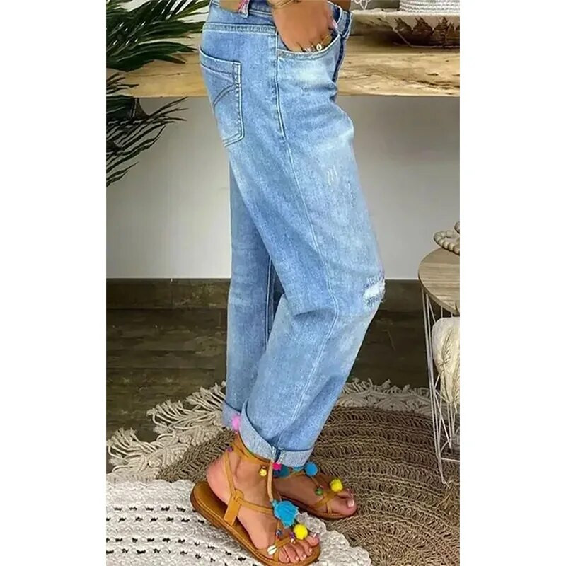 „Midiross“ tiesių kojų džinsai moterims žemu juosmeniu, laisvalaikio palaidos džinsinės kelnės.