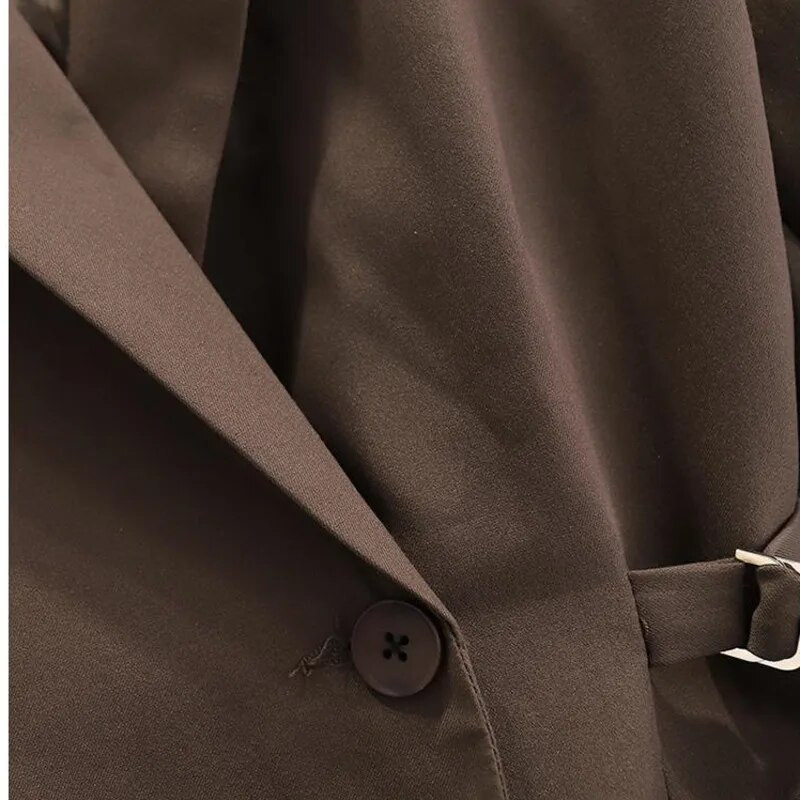 Modni ženski blejzer Novi smeđi džepni sako dugih rukava na reveru Proljetno jesen Dizajnirana uredska odijela Kaput Ženski