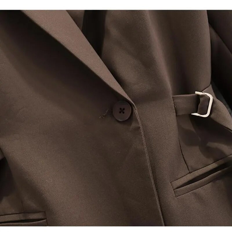 Modni ženski blejzer Novi smeđi džepni sako dugih rukava na reveru Proljetno jesen Dizajnirana uredska odijela Kaput Ženski