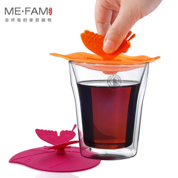 ME.FAM 1 бр. Сладък моден 3D пеперуден лист, силиконов капак за чаша 10,5 см. Уплътнение, прахоустойчиво покритие за стъклокерамична пластмасова чаша