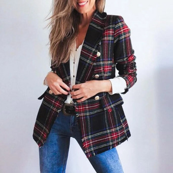 Γυναικείο καρό σακάκι μπλέιζερ μόδας Casual Check Slim Office OL Επίσημο κοστούμι Σακάκι εργασίας Παλτό εργασίας Outwear Άνοιξη Φθινόπωρο