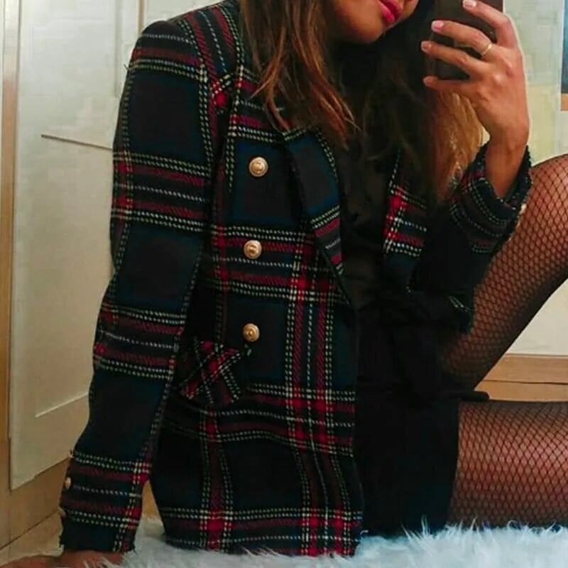 Moteriškas languotas švarkas, mada, laisvalaikio patikrinimas, plonas biuras, oficialus kostiumas, švarkas, darbinis paltas, viršutiniai drabužiai, pavasario ruduo