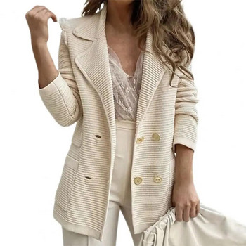 Дамски костюм Палто Официален бизнес стил Двуредно едноцветно дебело топло яке със средна дължина с отложна яка
