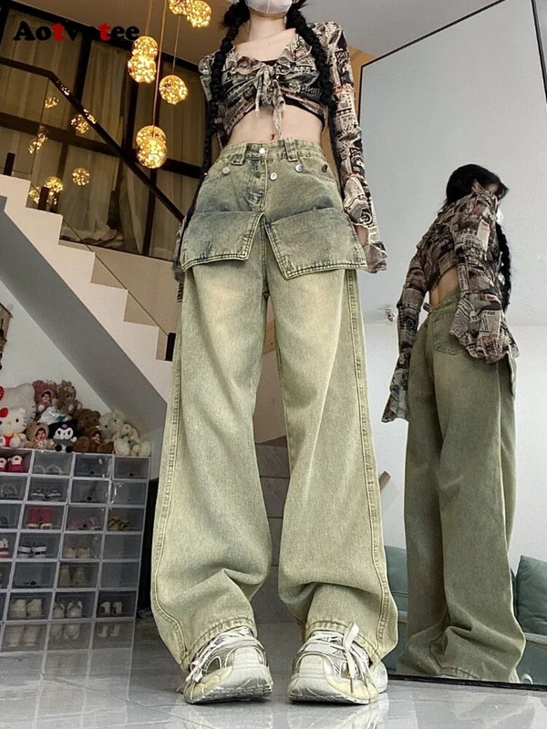 Aotvotee High Waisted Washed Do Old Jeans for Women 2023 New Vintage Streetwear Straight Jeans Casual Loose Wide Leg Denim Jeans