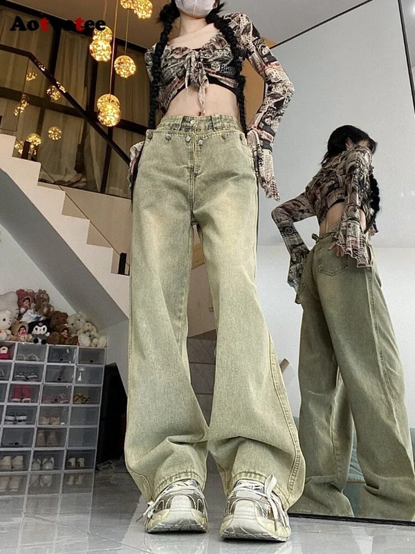 Aotvotee High Waisted Washed Do Old Jeans for Women 2023 New Vintage Streetwear Straight Jeans Casual Loose Wide Leg Denim Jeans