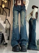 Džinsai Moteris korėjietiško stiliaus Harajuku Hot Mom Denim Y2K Grunge Vintažinis žemu liemeniu Kišenės siauros platėjančios kelnės Retro krovininės kelnės