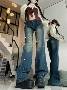 Džinsai Moteris korėjietiško stiliaus Harajuku Hot Mom Denim Y2K Grunge Vintažinis žemu liemeniu Kišenės siauros platėjančios kelnės Retro krovininės kelnės