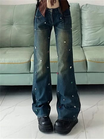 Дънки Дамски корейски стил Harajuku Hot Mom Denim Y2K Grunge Vintage Low Waisted Pockets Skinny Flare Pants Ретро карго панталони