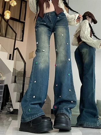 Дънки Дамски корейски стил Harajuku Hot Mom Denim Y2K Grunge Vintage Low Waisted Pockets Skinny Flare Pants Ретро карго панталони