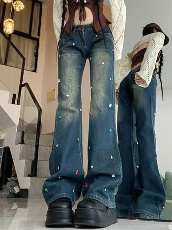 Дънки Дамски корейски стил Harajuku Hot Mom Denim Y2K Grunge Vintage Low Waisted Pockets Skinny Flare Pants Ретро карго панталони