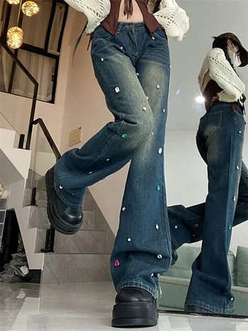 Дънки Дамски корейски стил Harajuku Hot Mom Denim Y2K Grunge Vintage Low Waisted Pockets Skinny Flare Pants Ретро карго панталони