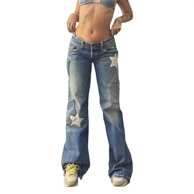y2k Star Jeans Femei Fairy Grunge Estetică Pantaloni evazați cu talie joasă cu buzunare Pantaloni de primăvară de toamnă Anii 2000 Streetwear
