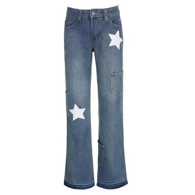 y2k Star Jeans Γυναικεία Fairy Grunge Aesthetic Χαμηλόμεσο παντελόνι με τσέπες Ανοιξιάτικο φθινόπωρο παντελόνι Streetwear της δεκαετίας του 2000