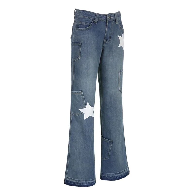 y2k Star Jeans Γυναικεία Fairy Grunge Aesthetic Χαμηλόμεσο παντελόνι με τσέπες Ανοιξιάτικο φθινόπωρο παντελόνι Streetwear της δεκαετίας του 2000