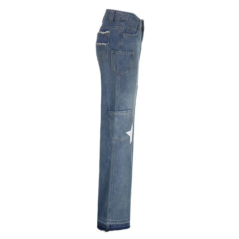 y2k Star Jeans Γυναικεία Fairy Grunge Aesthetic Χαμηλόμεσο παντελόνι με τσέπες Ανοιξιάτικο φθινόπωρο παντελόνι Streetwear της δεκαετίας του 2000
