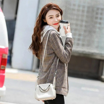 Ανοιξιάτικο φθινόπωρο καρό σακάκι γυναικείο σακάκι κορεατικού στυλ Office λεπτό μακρυμάνικο μπουφάν με τσέπη Casual Traf Ropa Mujer Blazer Women