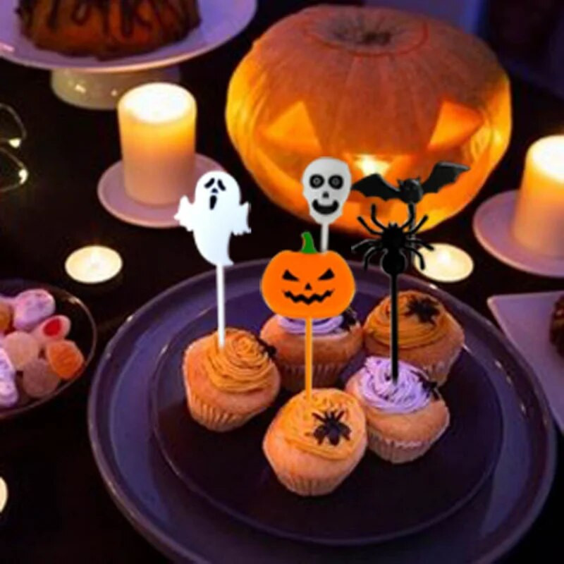 10db szett Halloween gyümölcsvilla újrafelhasználható műanyag ételválogatás gyerekeknek Ebéddoboz Bento Kiegészítők Desszert Fogpiszkálók Party Favor