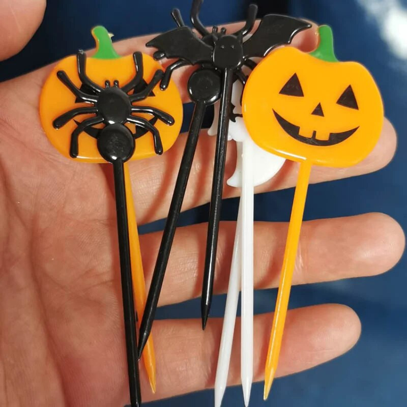 10db szett Halloween gyümölcsvilla újrafelhasználható műanyag ételválogatás gyerekeknek Ebéddoboz Bento Kiegészítők Desszert Fogpiszkálók Party Favor