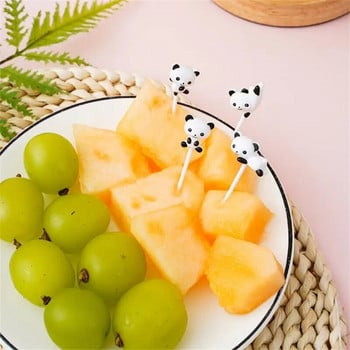 4 бр./компл. Мини карикатура Panda Fruit Fork Kids Snack Dessert Pick Cake Bento Lunches Party Decoration Пластмасови анимационни вилици Animal