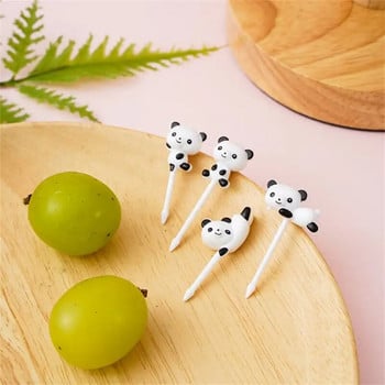 4 бр./компл. Мини карикатура Panda Fruit Fork Kids Snack Dessert Pick Cake Bento Lunches Party Decoration Пластмасови анимационни вилици Animal