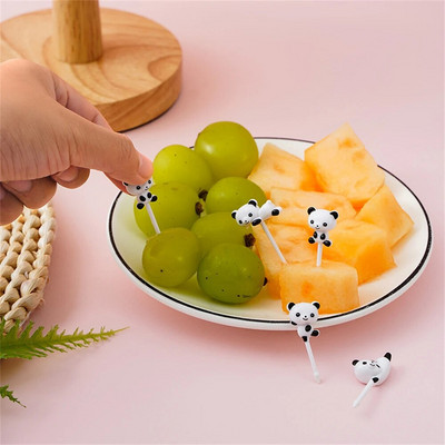 4 бр./компл. Мини карикатура Panda Fruit Fork Kids Snack Dessert Pick Cake Bento Lunches Party Decoration Пластмасови анимационни вилици Animal