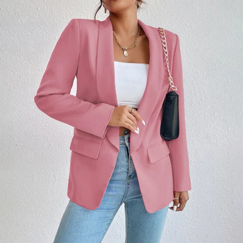 Κομψά ροζ κόκκινα σακάκια για γυναίκες Άνοιξη 2023 Casual παλτό Μαύρο γυναικείο μπουφάν Basic Slim Summer Blazer Γυναικείο μπουφάν γραφείο