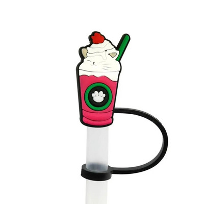 Mielas kūrybingas animacinis kalėdinės eglutės šiaudinis dangtelis, apsaugantis nuo purslų, daugkartinio naudojimo universalus gėrimų šiaudų dangtelis