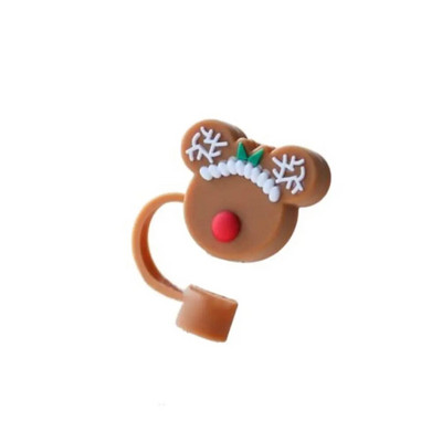 Mielas kūrybingas animacinis kalėdinės eglutės šiaudinis dangtelis, apsaugantis nuo purslų, daugkartinio naudojimo universalus gėrimų šiaudų dangtelis