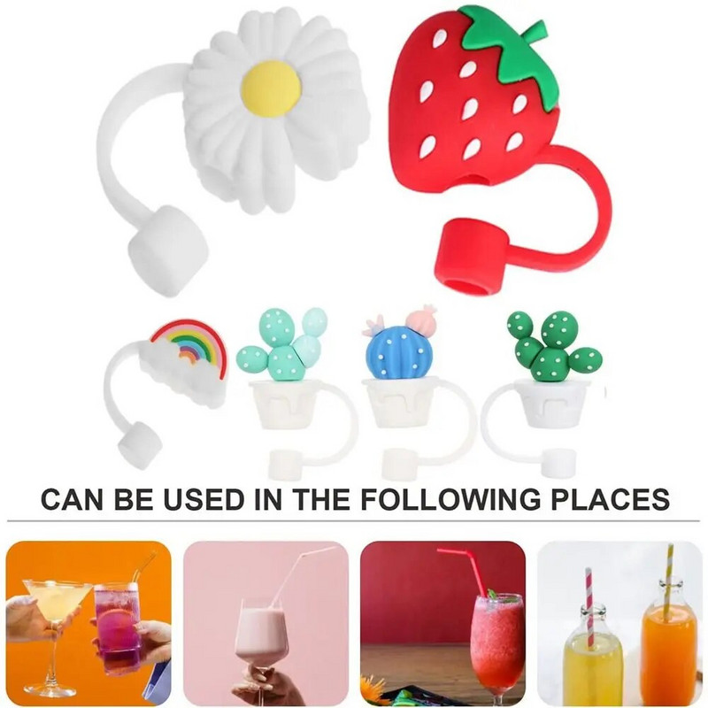 Capac pentru vârfuri de paie din silicon Capace drăguțe reutilizabile pentru paie de băut Capace dopuri de paie rezistente la praf pentru vârfuri de paie de 12 mm pentru decorarea în aer liber
