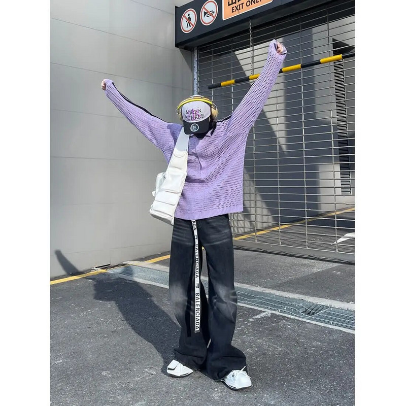 2024, spălat cu apă, negru gri, mustăți de pisică învechit, pantaloni albi cu picioare largi, pantaloni largi, cu picioare largi, blugi pentru bărbați