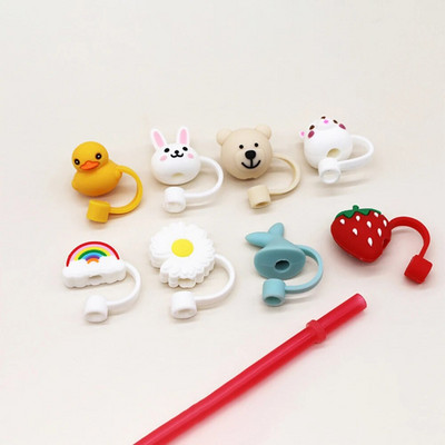 1PC Paie de desene animate Sfaturi de paie din silicon Capac de praf de baut dopuri rezistente la stropire Capac Accesorii creative pentru pahare 6-8mm Instrumente de etansare
