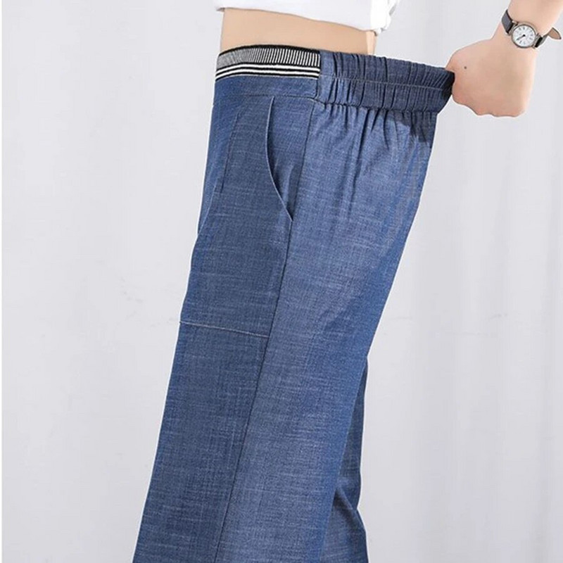 Plave elastične tanke široke traperice visokog struka Ženske hlače širokih nogavica Traper hlače do gležnja Ležerne 4xl Pantalone Korejski Vaqueros