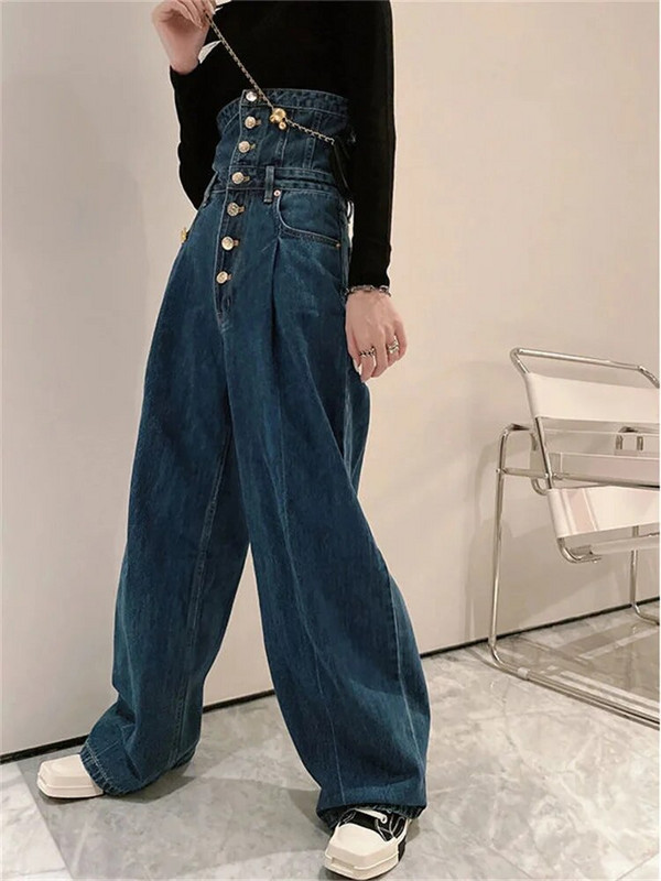 proljeće 2022. ženska moda visokog struka na kopčanje Ženske traperice širokih nogavica široke ženske traper capri hlače jean mom jeans hlače
