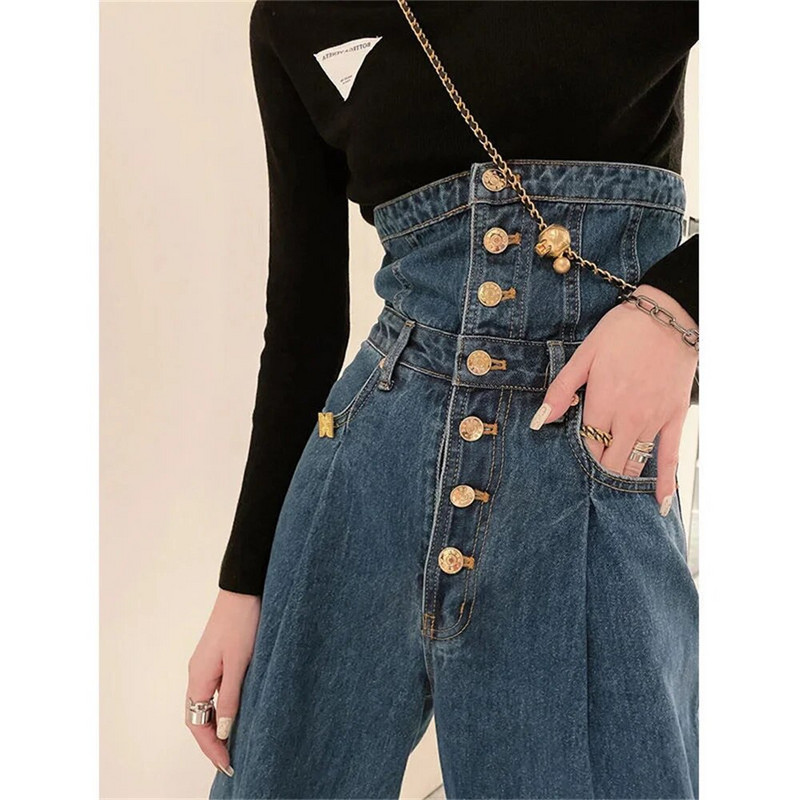 proljeće 2022. ženska moda visokog struka na kopčanje Ženske traperice širokih nogavica široke ženske traper capri hlače jean mom jeans hlače