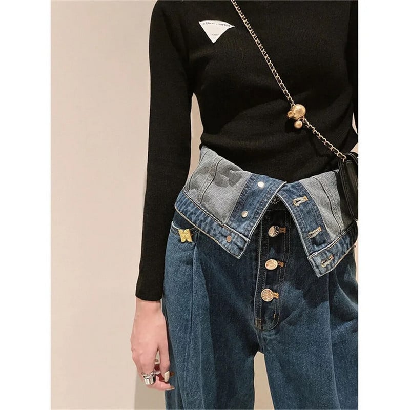 proljeće 2022. ženska moda visokog struka na kopčanje Ženske traperice širokih nogavica široke ženske traper capri hlače jean mom jeans hlače