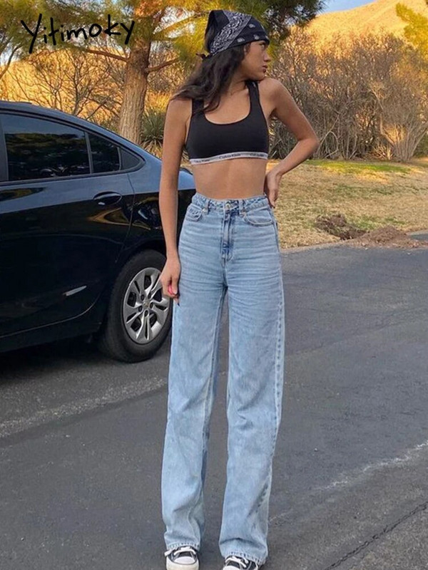 Yitimoky Y2K leptir print visokog struka Ženske traperice široke široke hlače Mom Boyfriend Denim Capri ravne hlače Oversize