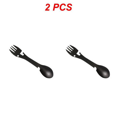 Daugiafunkcinė šakutė ir šaukštas Patvarus nerūdijančio plieno stalo įrankių šaukštų rinkinys Butelių atidarytuvo šaukštas, lengvai nepažeidžiamas juodas stalo indas