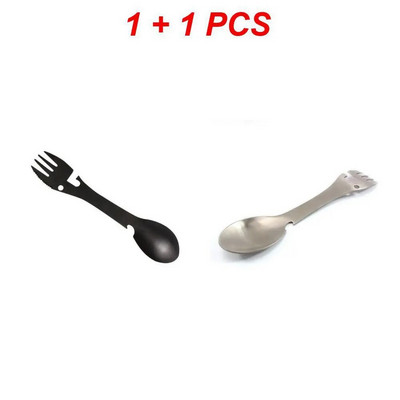 Daugiafunkcinė šakutė ir šaukštas Patvarus nerūdijančio plieno stalo įrankių šaukštų rinkinys Butelių atidarytuvo šaukštas, lengvai nepažeidžiamas juodas stalo indas