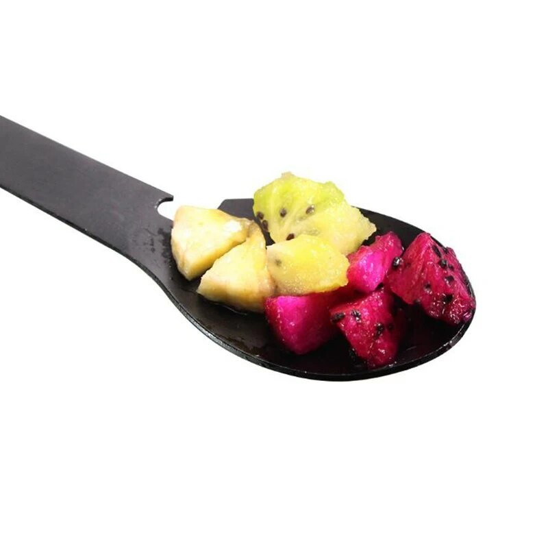 Daugiafunkcinė šakutė ir šaukštas Patvarus nerūdijančio plieno stalo įrankių šaukštų rinkinys Butelių atidarytuvo šaukštas, lengvai nepažeidžiamas juodas stalo indas