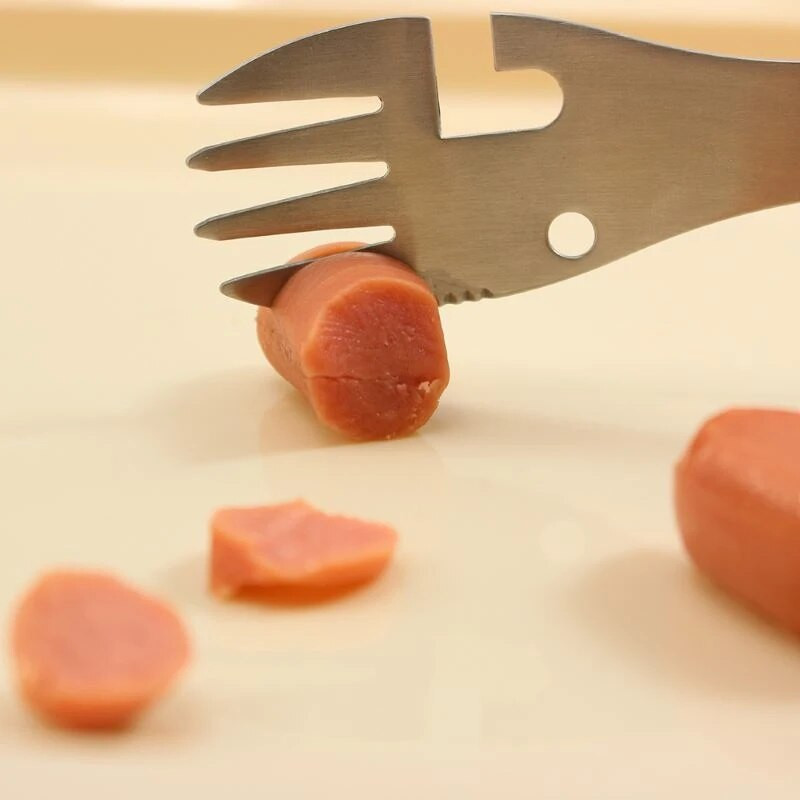 Daugiafunkcinė šakutė ir šaukštas Patvarus nerūdijančio plieno stalo įrankių šaukštų rinkinys Butelių atidarytuvo šaukštas, lengvai nepažeidžiamas juodas stalo indas