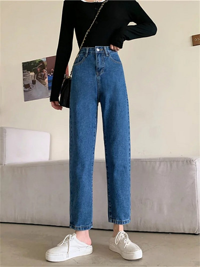 Syiwidii Mom traperice visokog struka za žene Ravne nogavice Donji dio traper hlača Vintage Streetwear Y2k Modna odjeća Blue Black Jeans