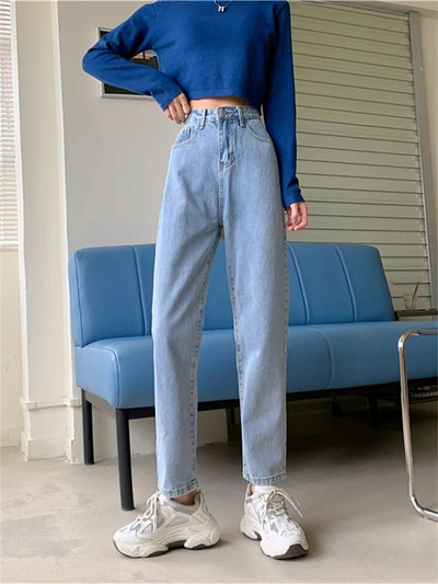 Syiwidii Mom traperice visokog struka za žene Ravne nogavice Donji dio traper hlača Vintage Streetwear Y2k Modna odjeća Blue Black Jeans