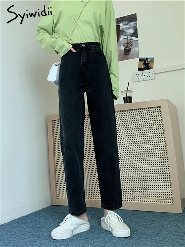 Syiwidii Mom traperice visokog struka za žene Ravne nogavice Donji dio traper hlača Vintage Streetwear Y2k Modna odjeća Blue Black Jeans