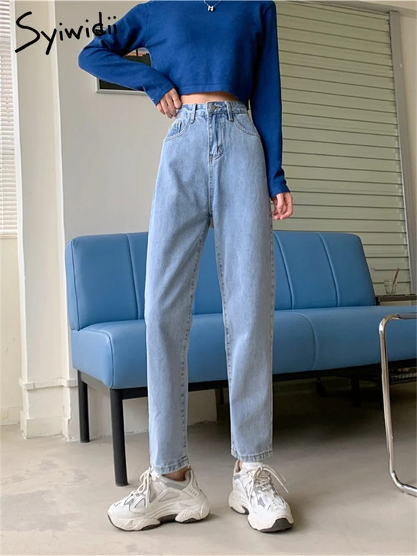 Syiwidii Mom traperice visokog struka za žene Ravne nogavice Donji dio traper hlača Vintage Streetwear Y2k Modna odjeća Blue Black Jeans