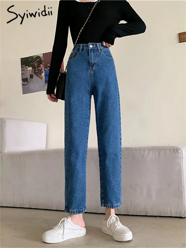 Syiwidii Mom traperice visokog struka za žene Ravne nogavice Donji dio traper hlača Vintage Streetwear Y2k Modna odjeća Blue Black Jeans