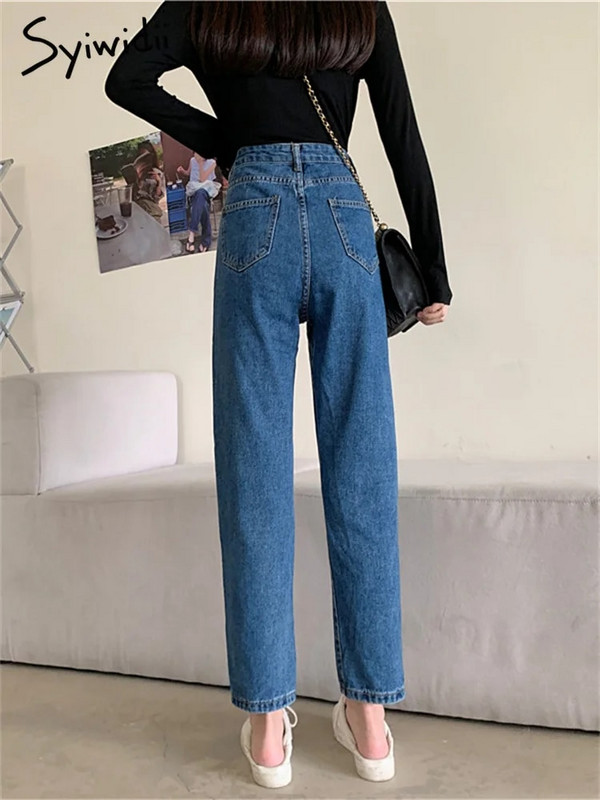Syiwidii Mom traperice visokog struka za žene Ravne nogavice Donji dio traper hlača Vintage Streetwear Y2k Modna odjeća Blue Black Jeans